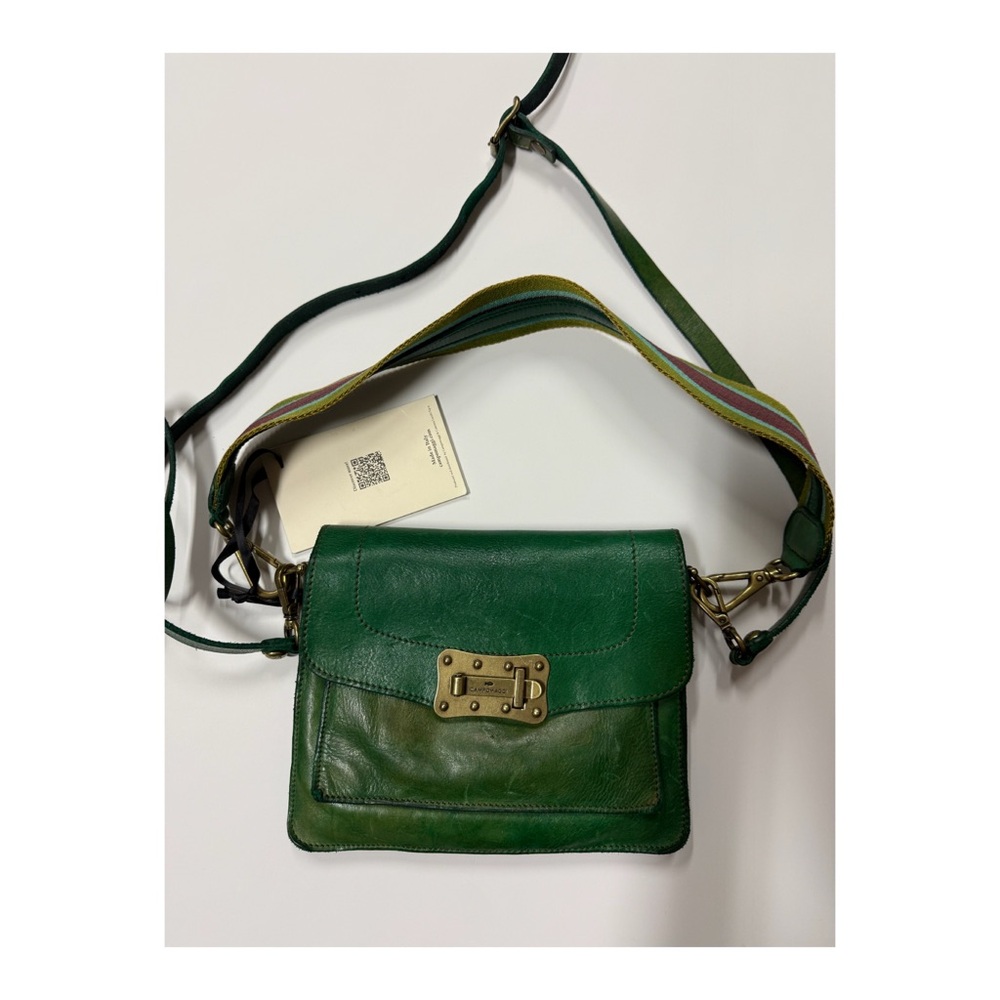 Campomaggi Green Leather Crossbody Bag with Multi-Color Strap